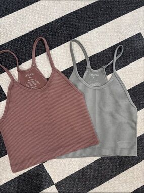 Workout waffle crop tank - mauve & gray